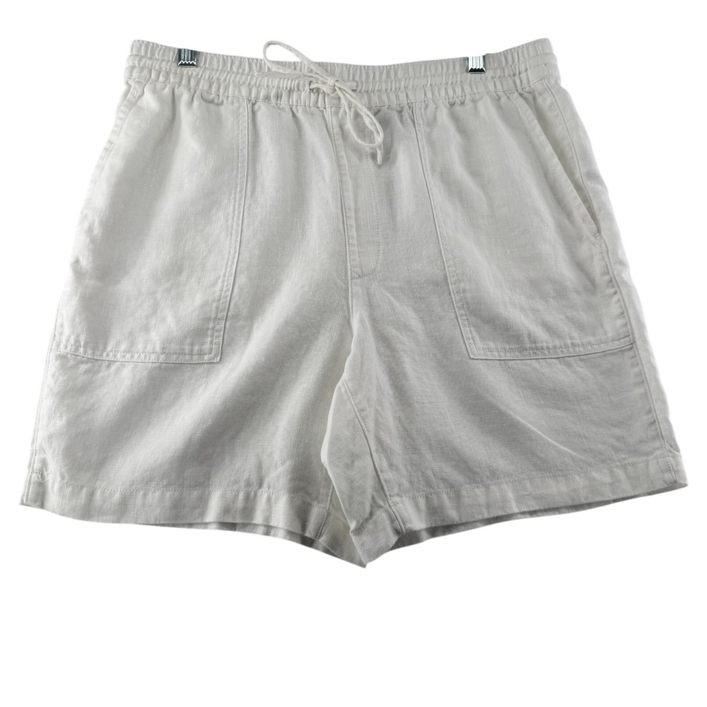 Lands' End High Rise 100% Linen Shorts Womens Medium 10-12 White Pockets Beach